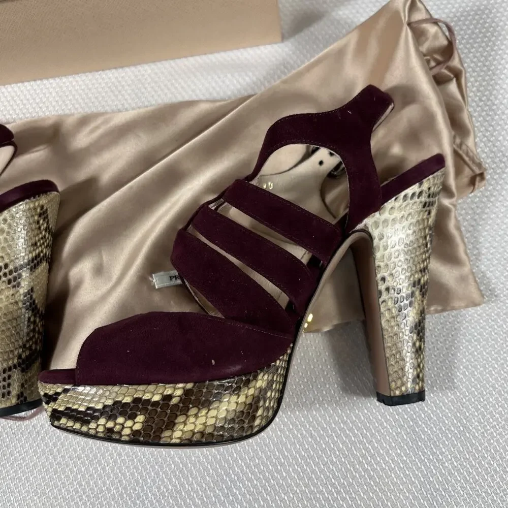 Prada Suede And Snakeskin Heels Sz 36 / US 5.5 w/‎ Dust Bag & Box